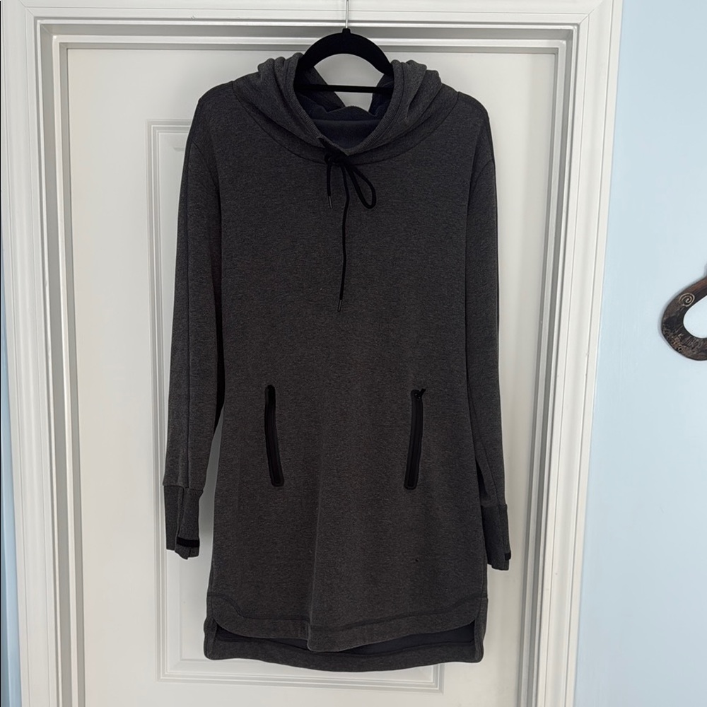 Dark Gray Hooded Sweatshirt Dress